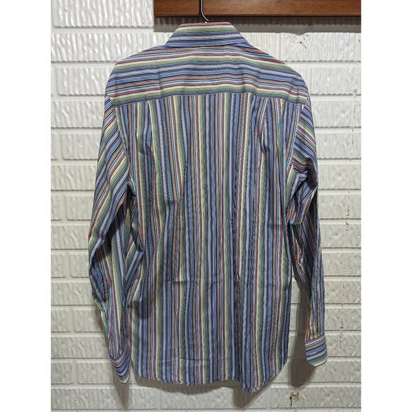Paul Frederick Men's 100% Cotton Striped Button Front Long Sleeve Shirt Medium - Picture 3 of 5